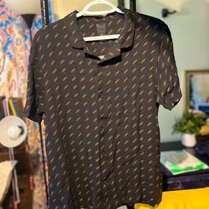 Small LGBTQ+ Gay Pride Black Oversized Button Down Shirt with Print